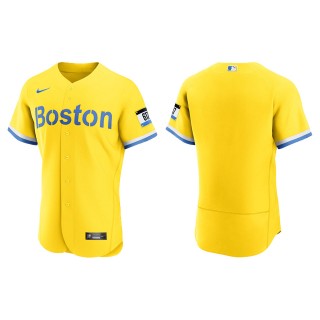 Boston Red Sox Gold Light Blue 2021 City Connect Authentic Jersey