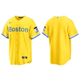 Boston Red Sox Gold Light Blue 2021 City Connect Replica Jersey