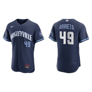 Jake Arrieta #49 Cubs 2021 City Connect Jersey Navy Authentic