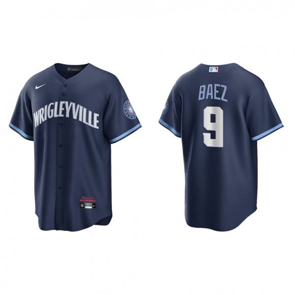 Javier Baez #9 Cubs 2021 City Connect Jersey Navy Replica