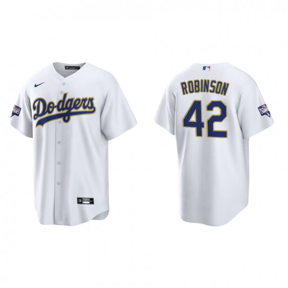 Jackie Robinson #42 Dodgers 2021 Gold Program Jersey White Gold Replica