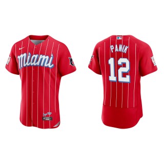 Joe Panik #12 Marlins 2021 City Connect Jersey Red Authentic