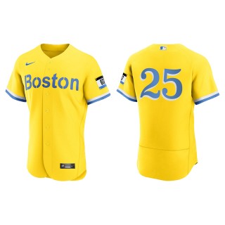 Kevin Plawecki #25 Red Sox 2021 City Connect Jersey Gold Light Blue Authentic