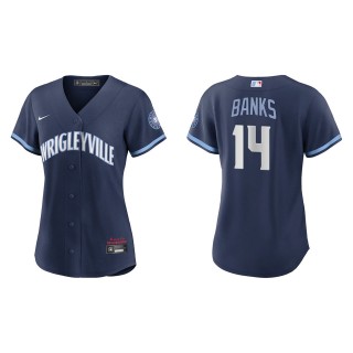 Women Ernie Banks #14 Cubs 2021 City Connect Jersey Navy Replica