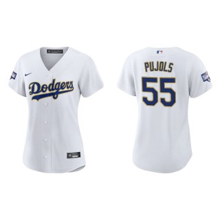 Women Albert Pujols #55 Dodgers 2021 Gold Program Jersey White Gold Replica