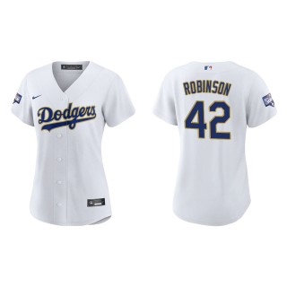 Women Jackie Robinson #42 Dodgers 2021 Gold Program Jersey White Gold Replica