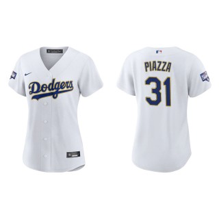 Women Mike Piazza #31 Dodgers 2021 Gold Program Jersey White Gold Replica