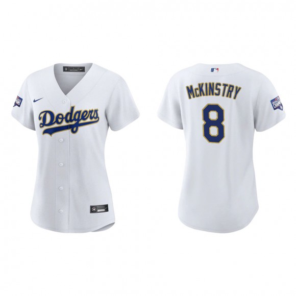 Women Zach McKinstry #8 Dodgers 2021 Gold Program Jersey White Gold Replica