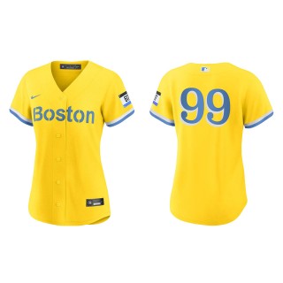 Women Alex Verdugo #99 Red Sox 2021 City Connect Jersey Gold Light Blue Replica