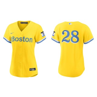 Women J.D. Martinez #28 Red Sox 2021 City Connect Jersey Gold Light Blue Replica