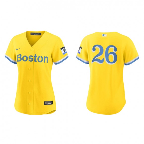 Women Wade Boggs #26 Red Sox 2021 City Connect Jersey Gold Light Blue Replica