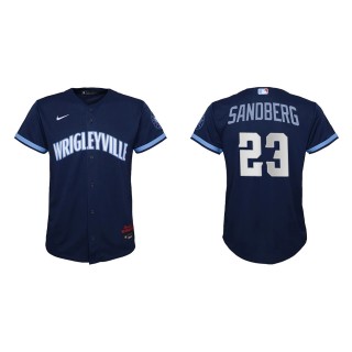 Youth Ryne Sandberg #23 Cubs 2021 City Connect Jersey Navy Replica