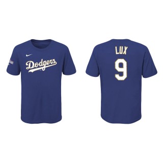 Youth Gavin Lux #9 Dodgers 2021 Gold Program T-Shirt Royal