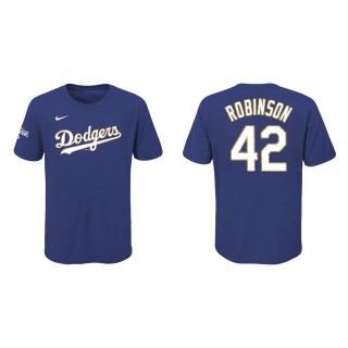 Youth Jackie Robinson #42 Dodgers 2021 Gold Program T-Shirt Royal