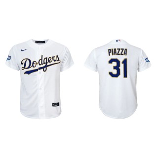 Youth Mike Piazza #31 Dodgers 2021 Gold Program Jersey White Gold Replica