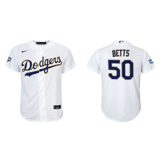 Youth Mookie Betts #50 Dodgers 2021 Gold Program Jersey White Gold Replica