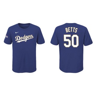 Youth Mookie Betts #50 Dodgers 2021 Gold Program T-Shirt Royal