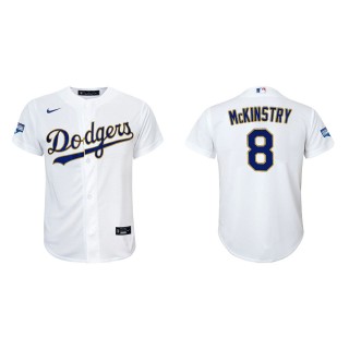 Youth Zach McKinstry #8 Dodgers 2021 Gold Program Jersey White Gold Replica