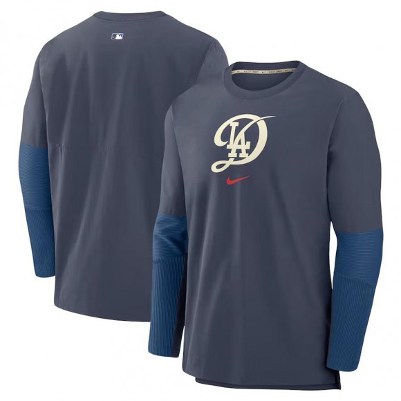 Los Angeles Dodgers Navy 2024 City Connect Authentic Collection Player Tri-Blend Pullover Sweatshirt